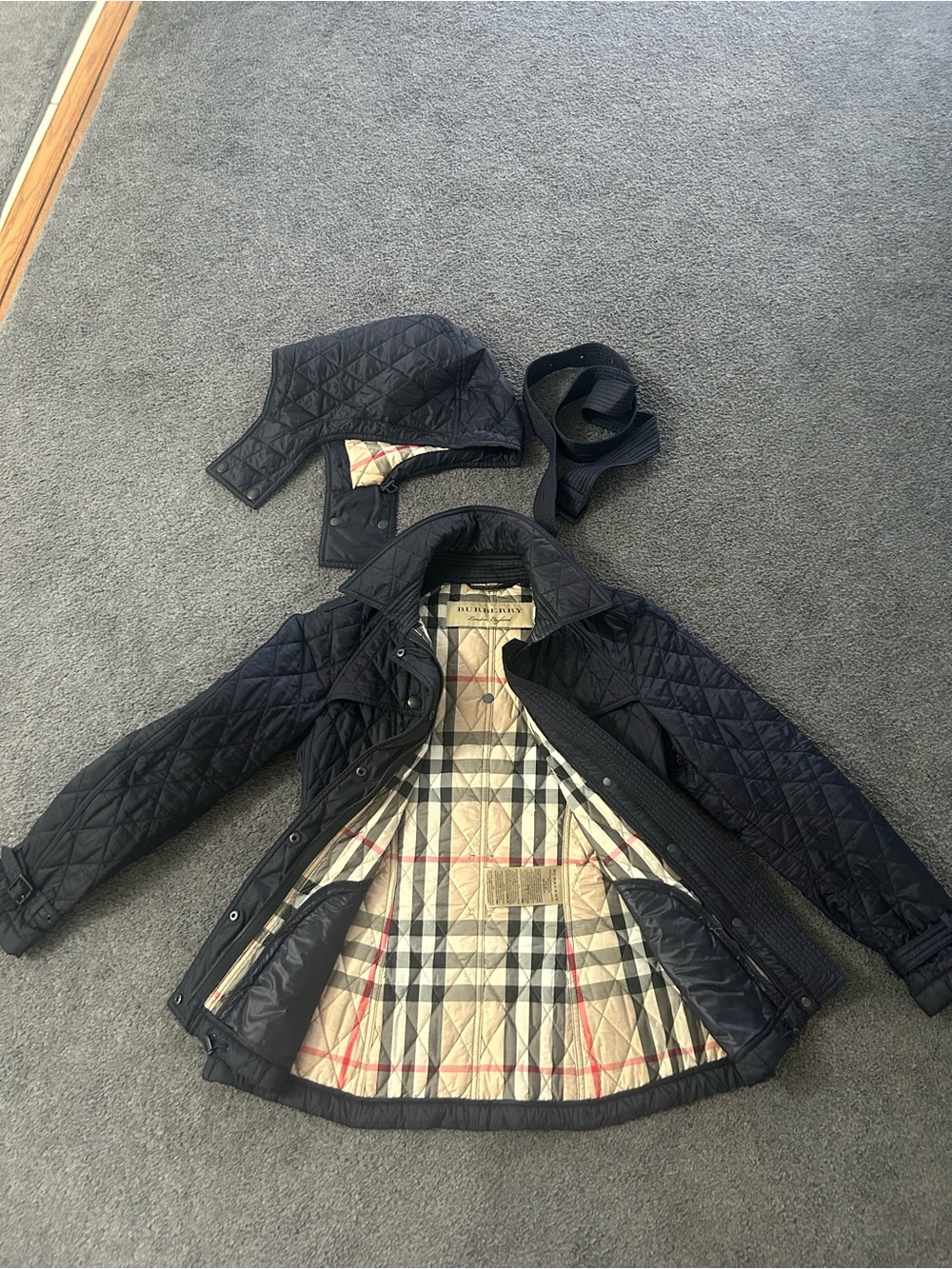 Burberry Navy Quilted Women’s Jacket with Iconic Check Lining